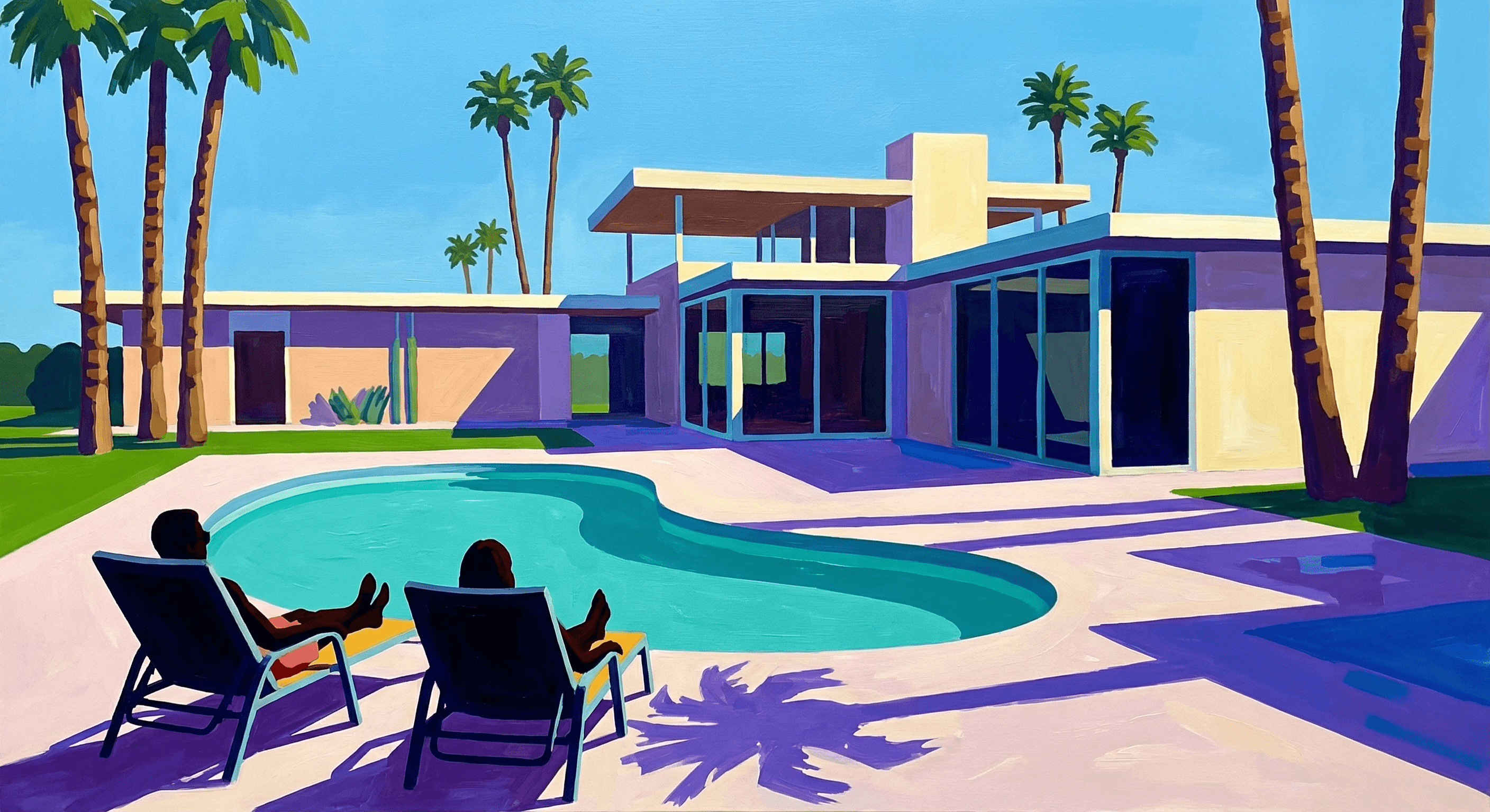 Poolside Afternoon - AI-generated artwork in Hockney style