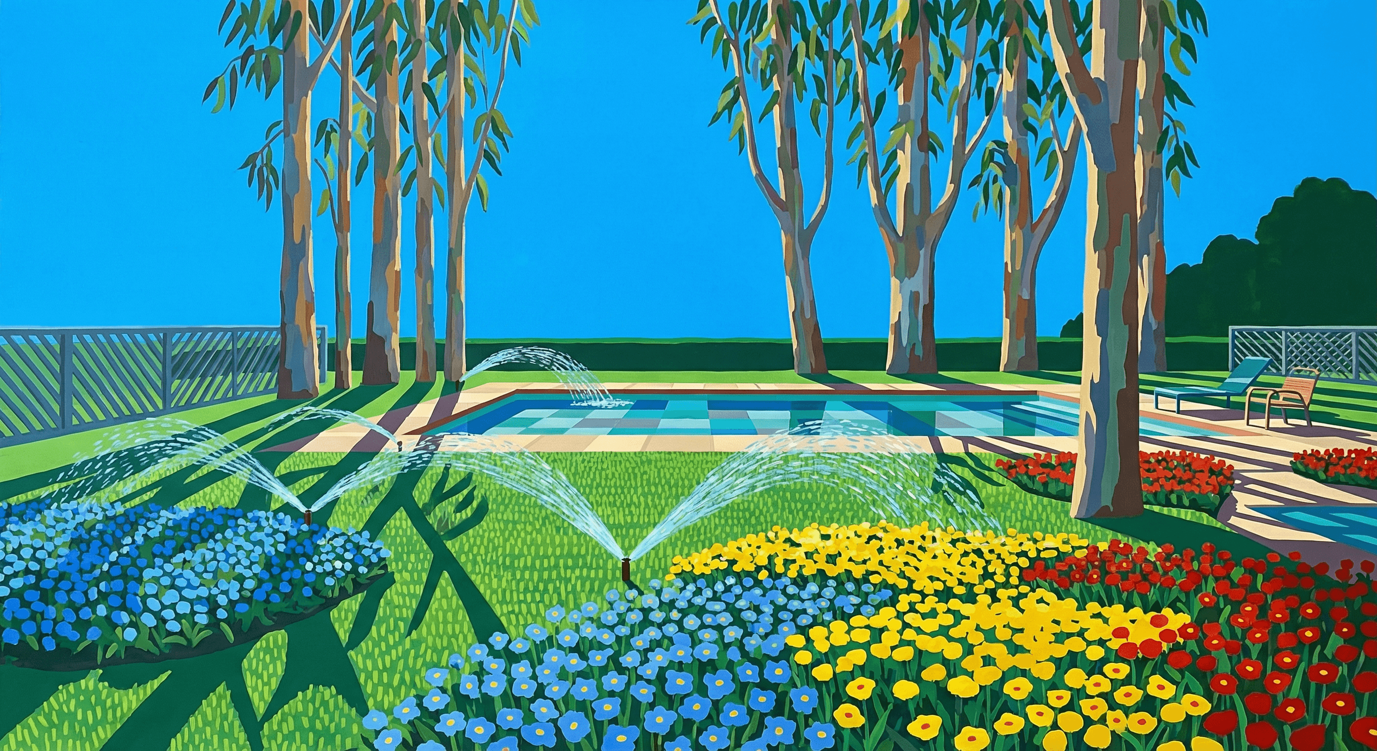 California Garden - AI-generated artwork in Hockney style