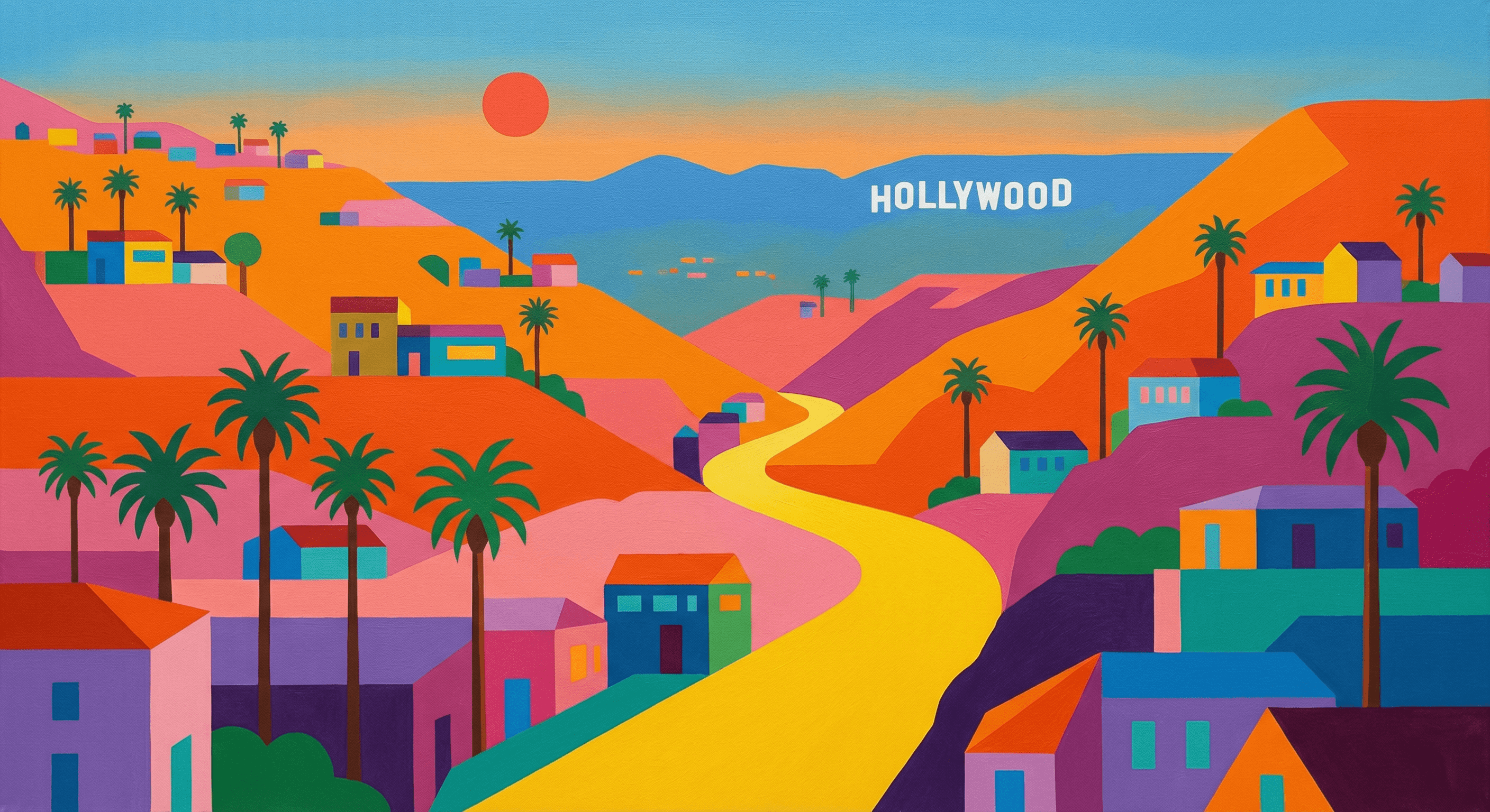 Mulholland Drive - AI-generated artwork in Hockney style
