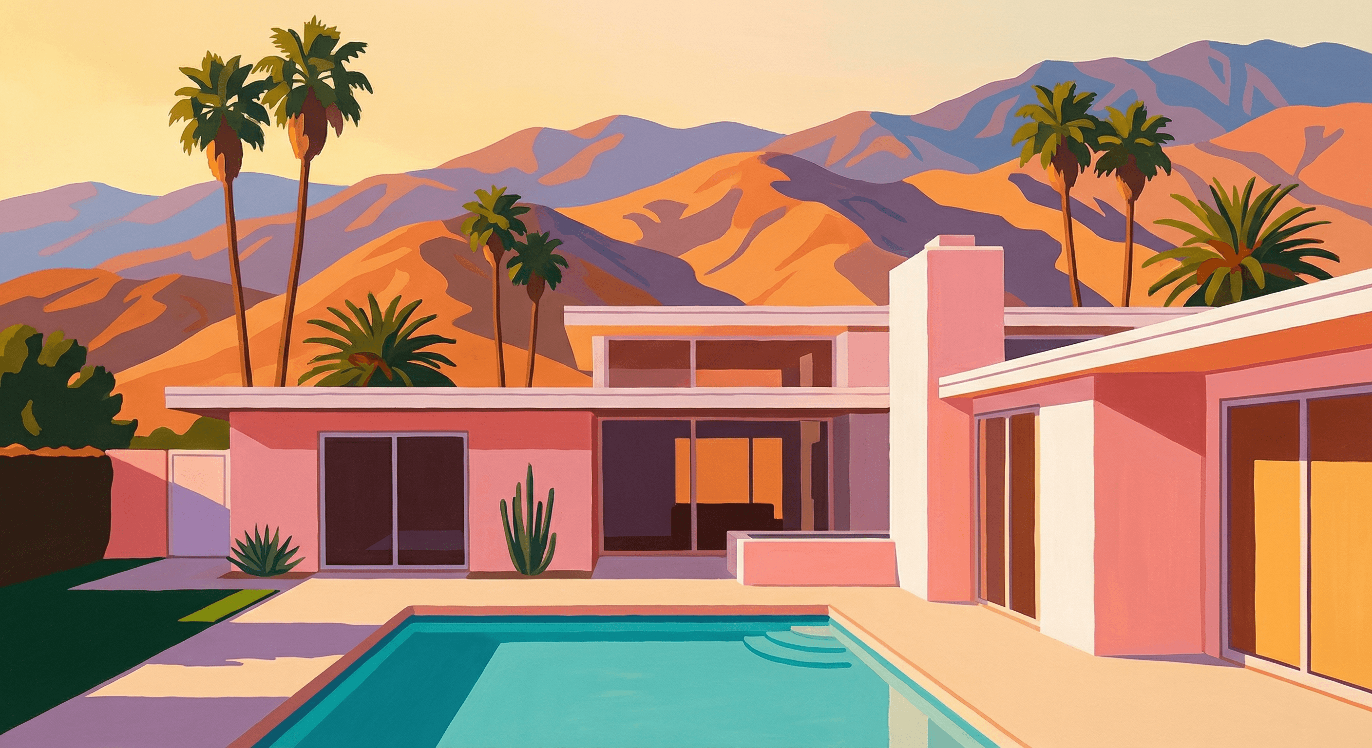 Palm Springs Morning - AI-generated artwork in Hockney style