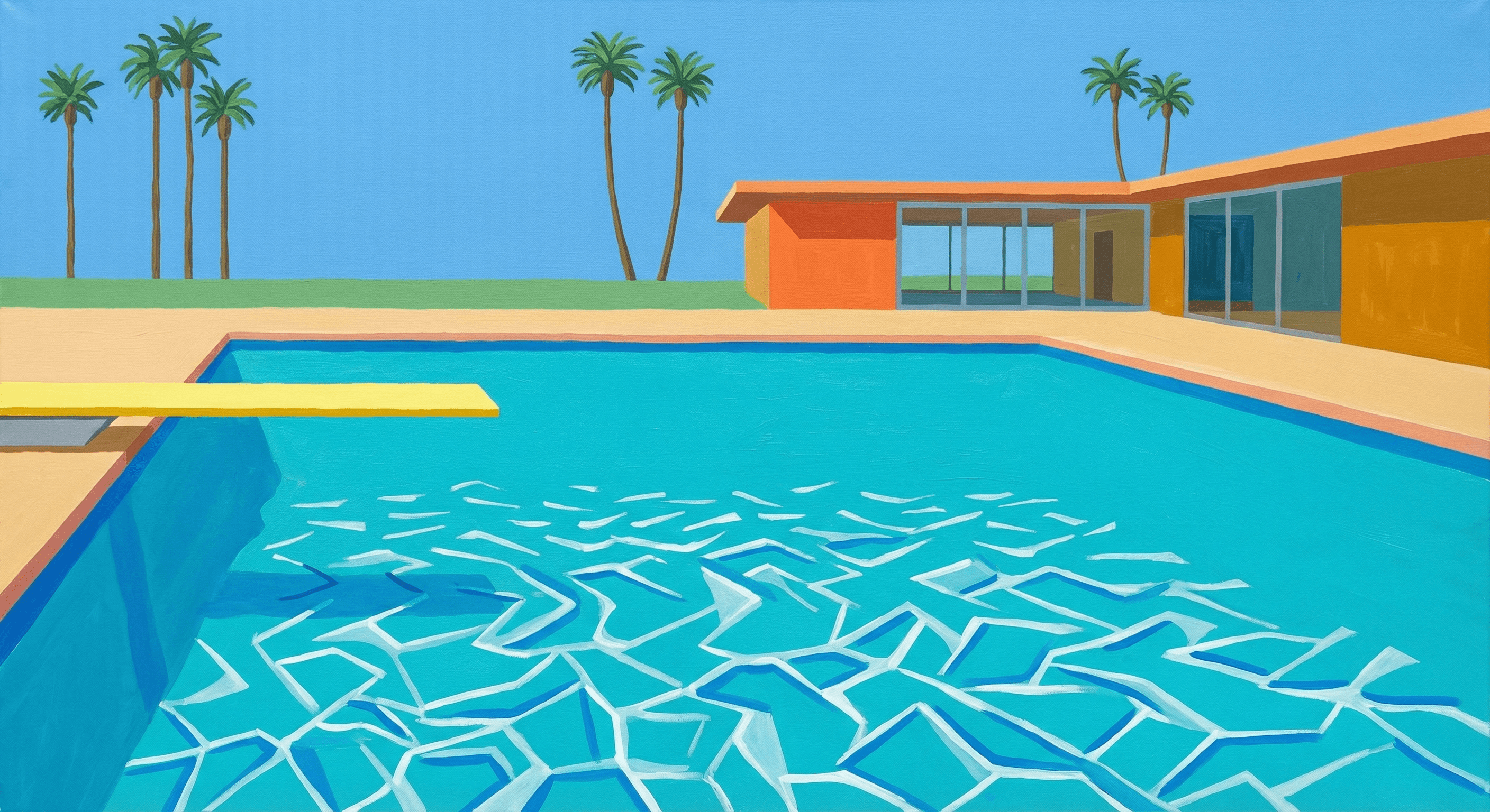 California Pool I - AI-generated artwork in Hockney style